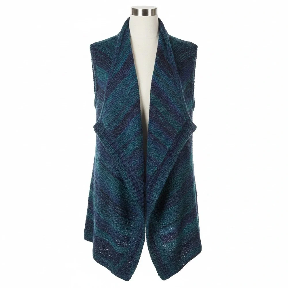 Vince Blue Green Marled Open Cardigan Vest XXS Draped Quiet Luxury Layering